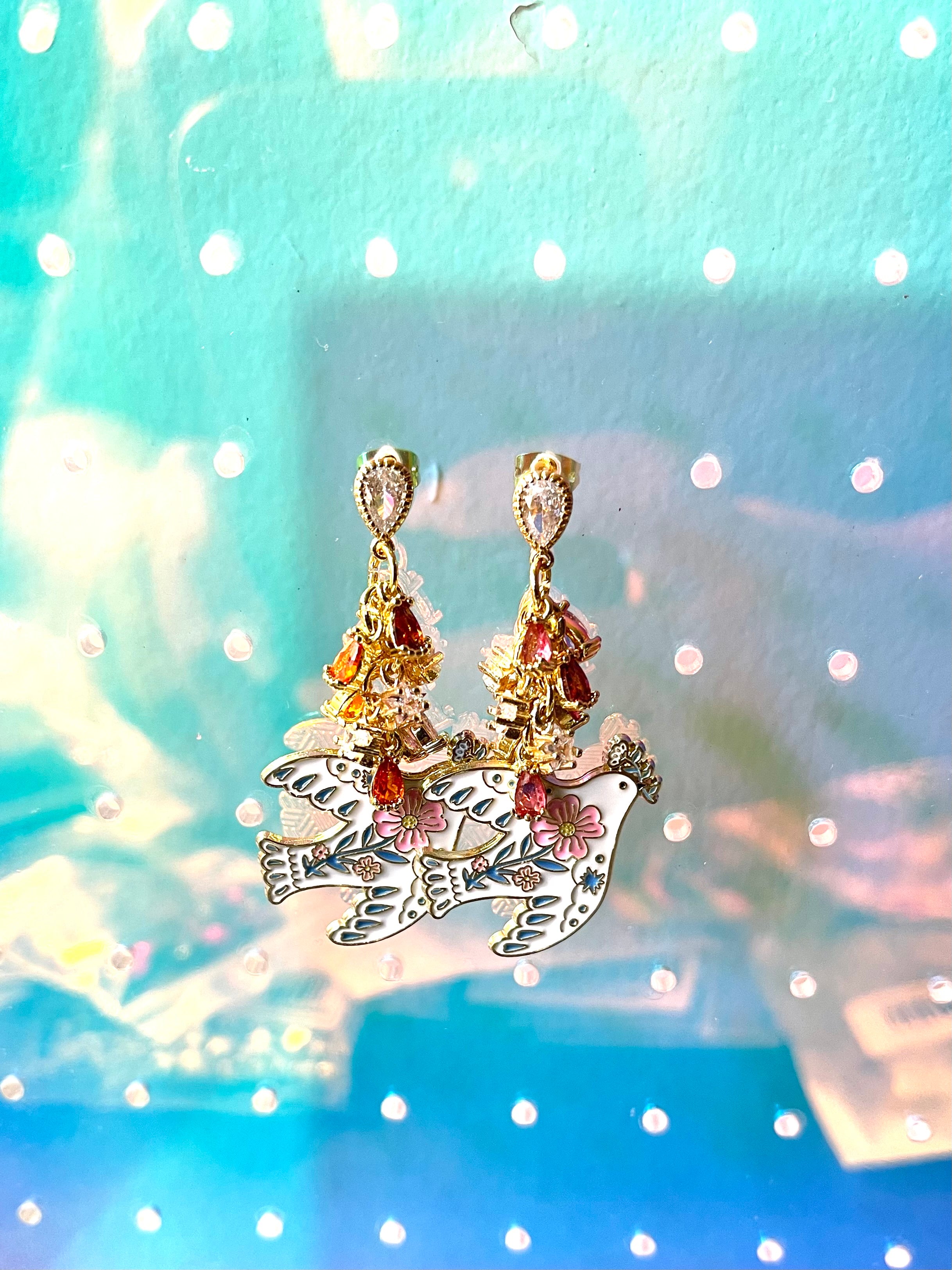 Pink + White Dove Earrings