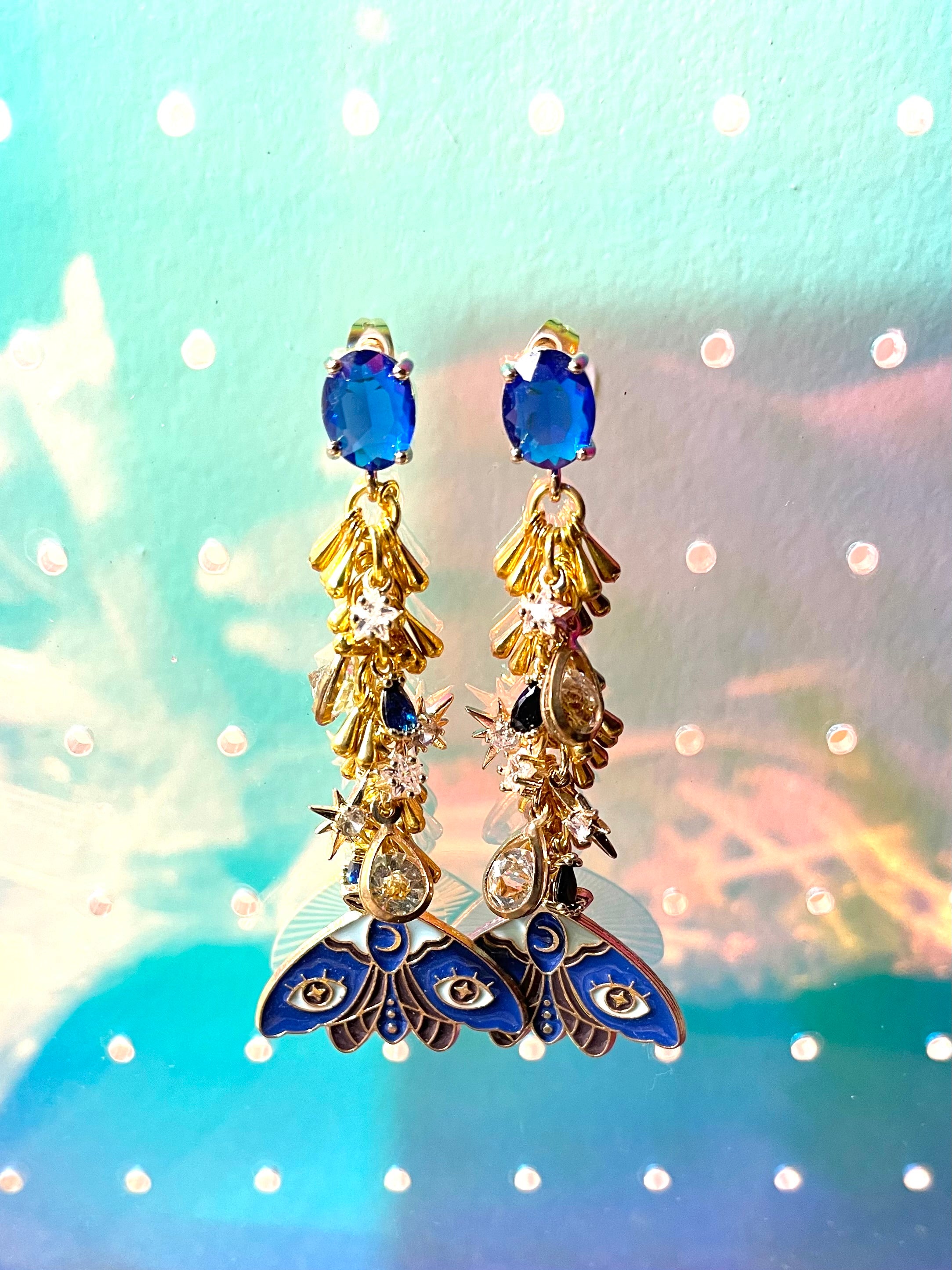 Navy Blue Moth Earrings