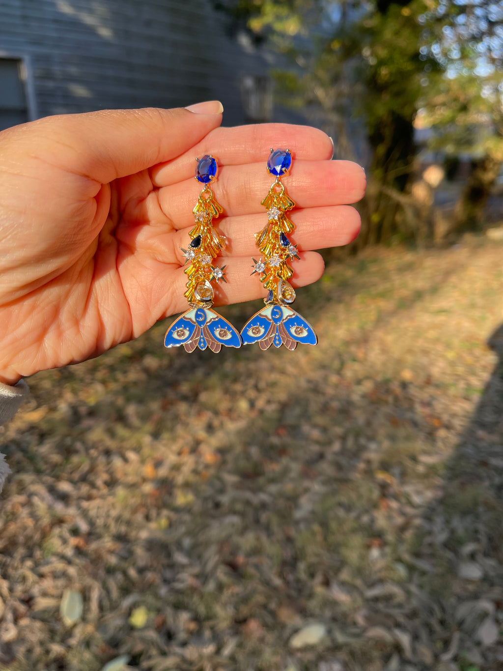 Navy Blue Moth Earrings