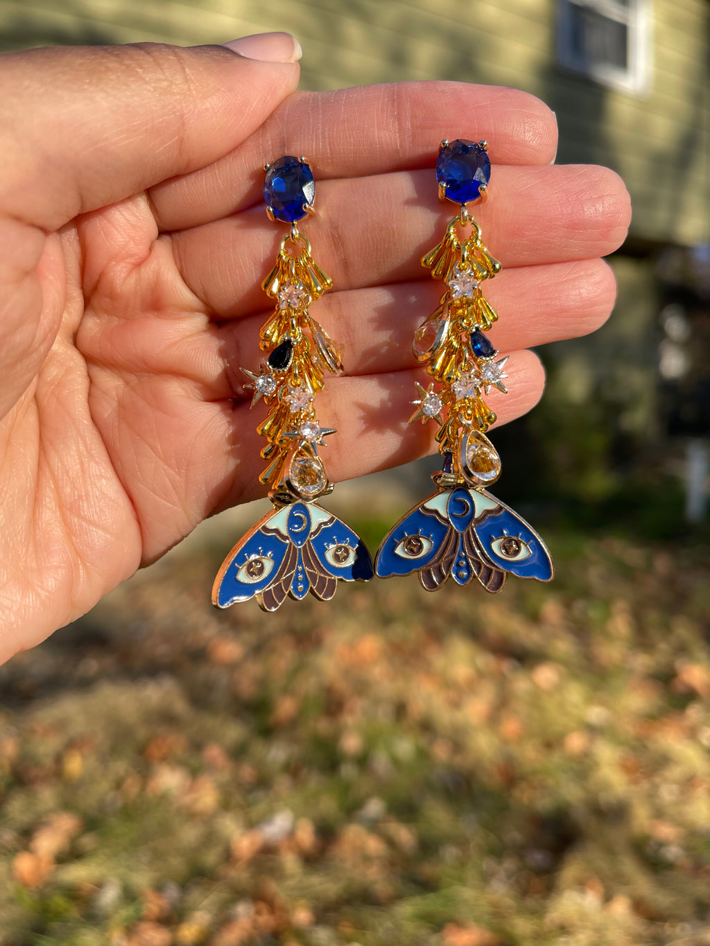 Navy Blue Moth Earrings