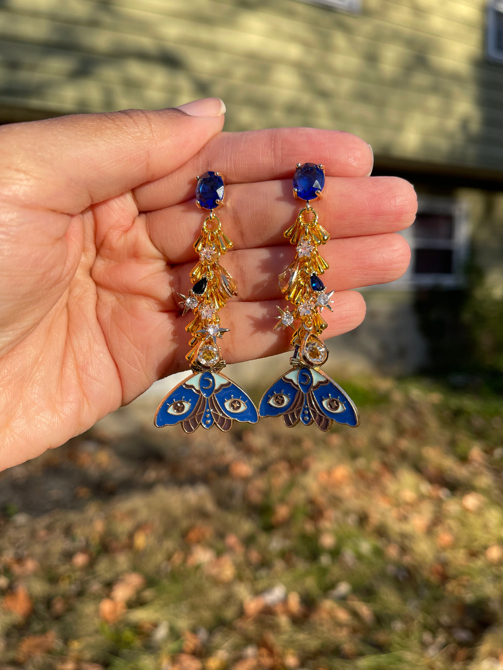 Navy Blue Moth Earrings