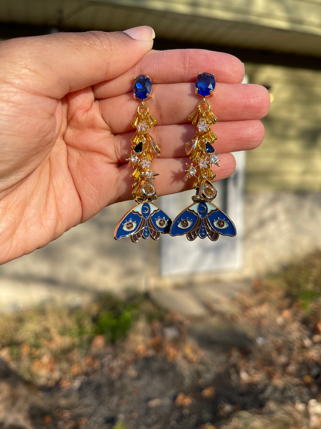 Navy Blue Moth Earrings