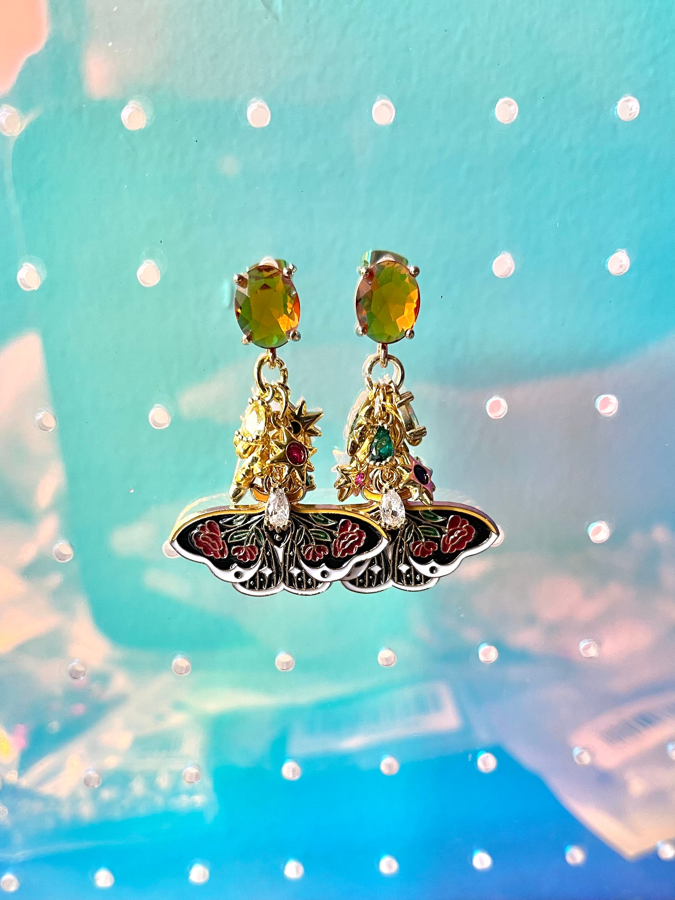 Black + Red Moth Earrings