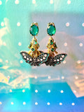 Green + Black Moth Earrings