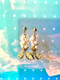 Yellow Moth + Pearl Earrings