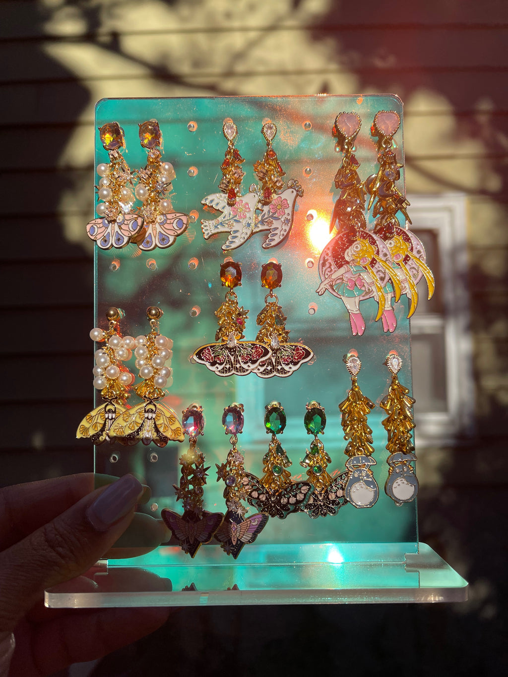 Yellow Moth + Pearl Earrings