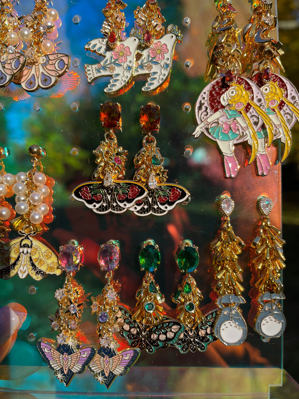 Green + Black Moth Earrings