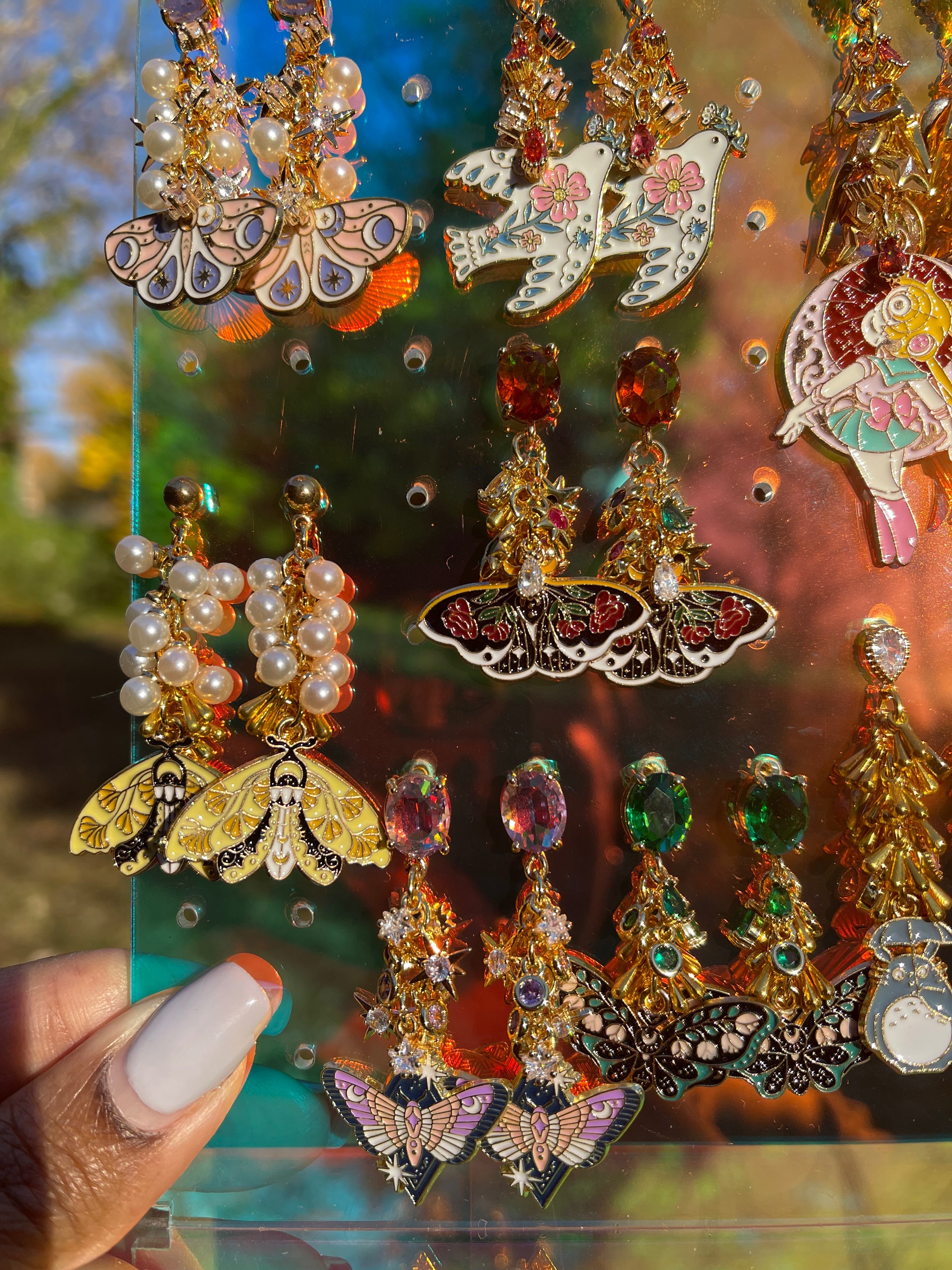 Yellow Moth + Pearl Earrings